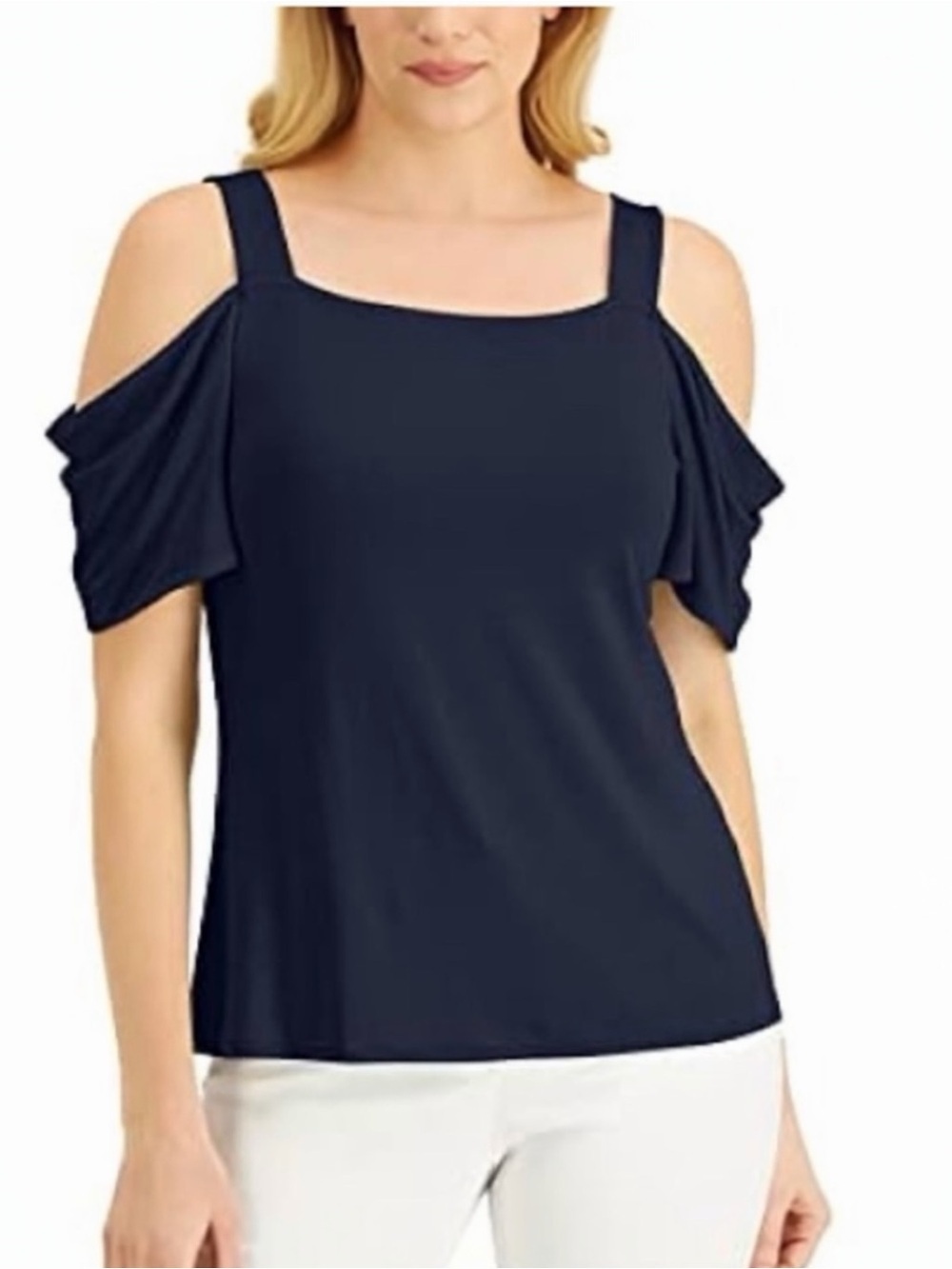 Jason Wu Women’s Navy Cowl Neck Off the Shoulder Cold Shoulder Crepe Top NEW